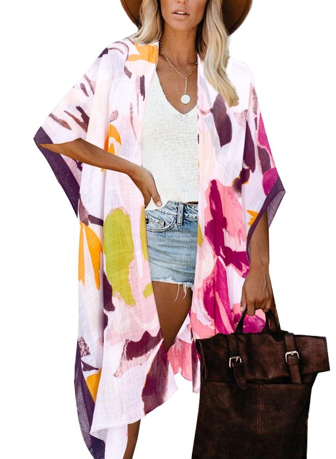 Moss Rose Women's Beach Cover up Swimsuit Kimono Cardigan with Bohemian Floral Print - Image 1